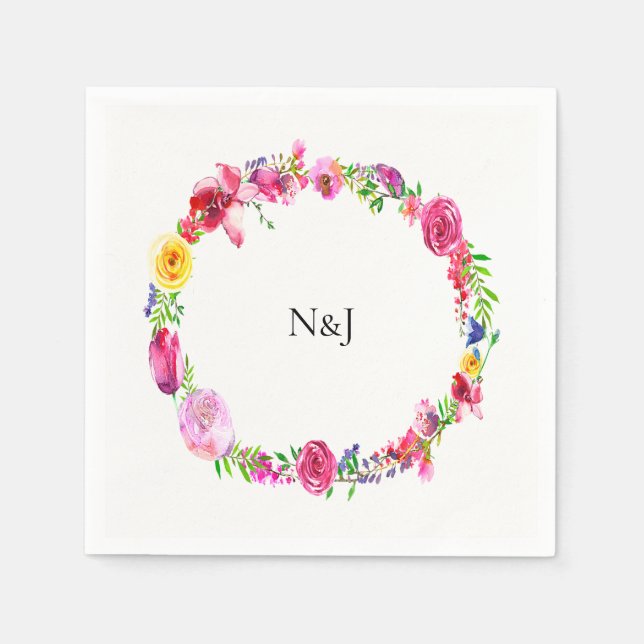 Rosa Lila Grünpflanzen Frühlingsblumen Blumen Mode Serviette (Vorderseite)