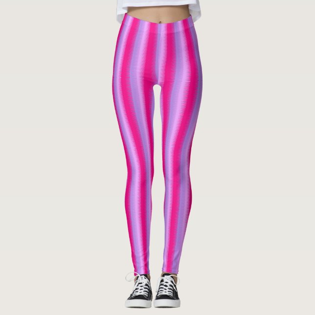 Rosa lila helle gestreifte Leggings (Vorderseite)