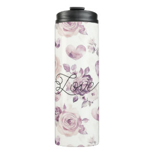 Rosa lila Herzen Blumen Liebe Thermosbecher