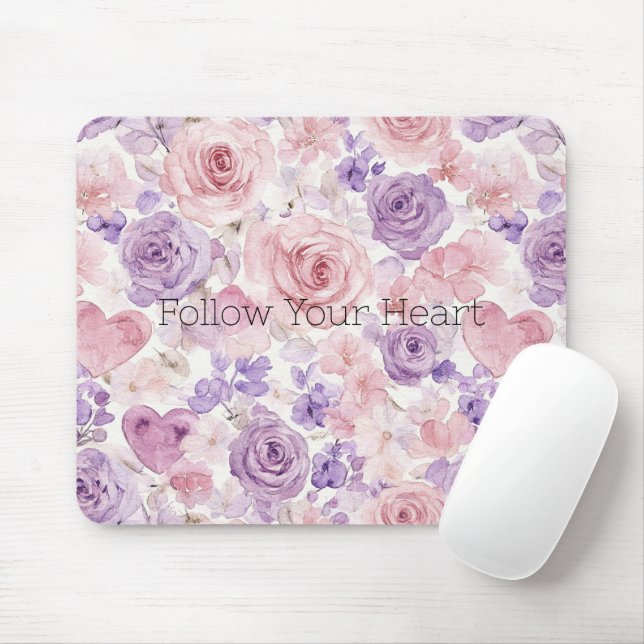Rosa lila Herzen Blumen Mousepad (Mit Mouse)