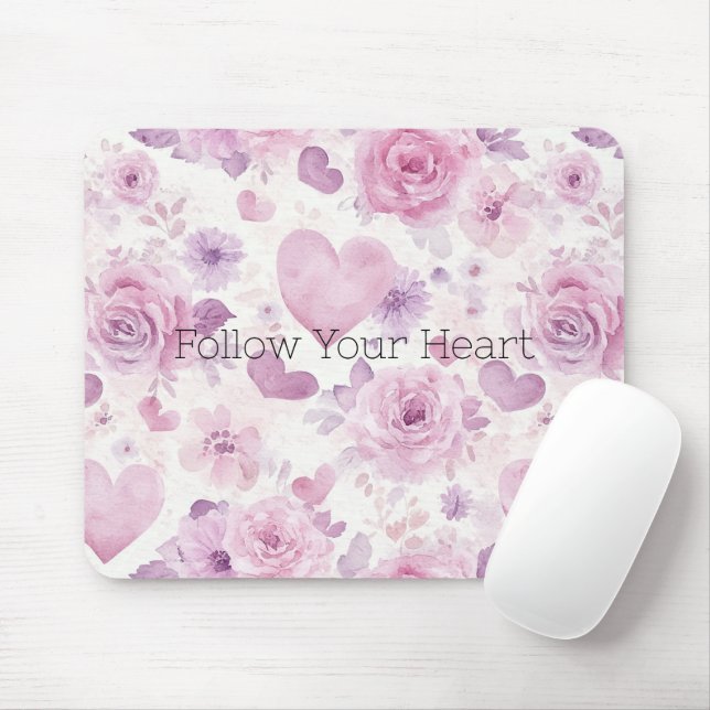 Rosa lila Herzen Blumen Mousepad (Mit Mouse)