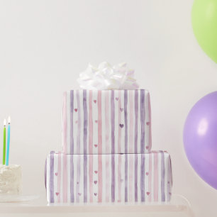 Rosa Lila Herzen Streifen Geburtstag Geschenkpapier
