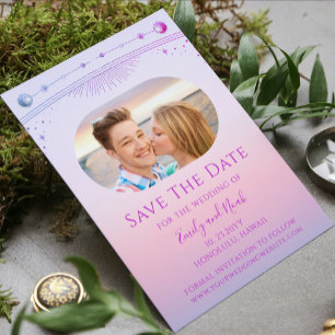 Rosa lila himmlische Hochzeitsfoto Save The Date