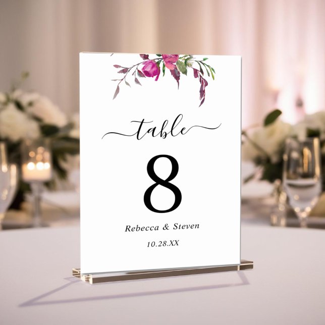 Rosa lila Hochzeit mit Blumen Tischnummer (Von Creator hochgeladen)