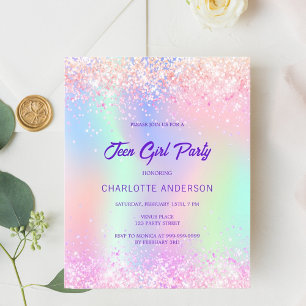 Rosa lila Holografie-Mädchen-Haushalt Geburtstag