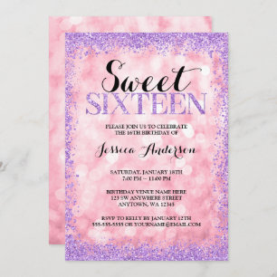 Rosa Lila Imitate Glitzer Lights Sweet 16 Geburtst Einladung