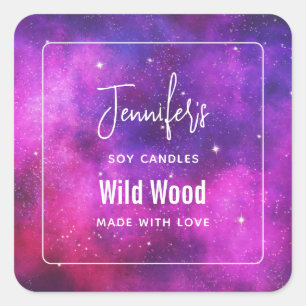 Rosa & Lila Imitate und Sterne Galaxie Candle Biz Quadratischer Aufkleber