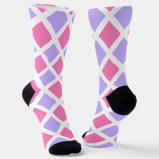 Rosa Lila Karo Diamant Muster Socken (Gewinkelt)