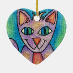 Rosa lila Kätzchen Katze Keramikornament