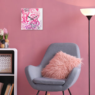 Rosa Lila Katzenleoparden Geparden mit Geblüht Quadratische Wanduhr