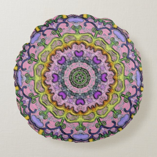 Rosa Lila Klassik und traditionelles Rundkissen Rundes Kissen (Vorderseite)
