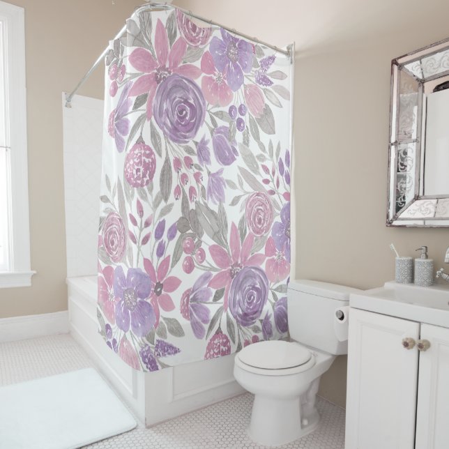 Rosa Lila Lichtfarbe Grüne Blütenfarbe Duschvorhang (Beispiel)