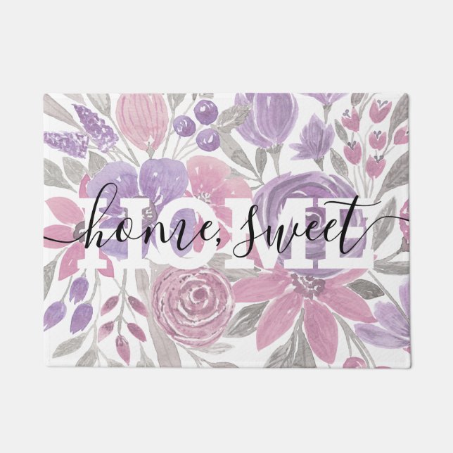 Rosa Lila Lichtfarbe Grüne Blütenfarbe Fußmatte (Vorderseite)