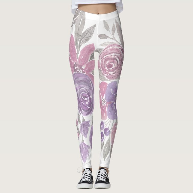Rosa Lila Lichtfarbe Grüne Blütenfarbe Leggings (Vorderseite)