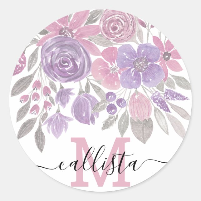 Rosa Lila Lichtfarbe Grüne Blütenfarbe Runder Aufkleber (Vorderseite)