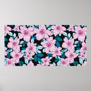 Rosa lila Lilie Blume Blau schwarzer Hintergrund Poster