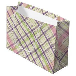 Rosa Lila Lime Green Tartan Muster Große Geschenktüte