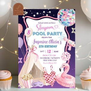 Rosa lila Mädchen-Schlafparty-Poolparty-Geburtstag Einladung