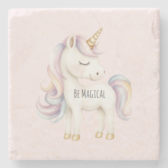 Rosa Lila Magisches Einhorn Steinuntersetzer (Vorderseite)