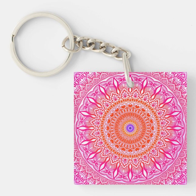 Rosa lila Mandala Schlüsselanhänger (Vorderseite)