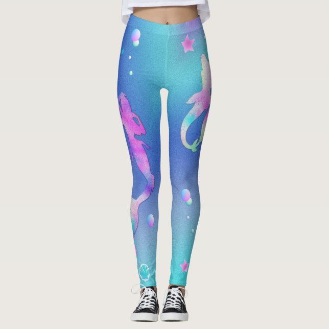Rosa Lila Meerjungfrauen Monogram Girl Leggings (Vorderseite)