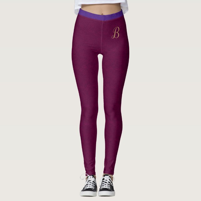 Rosa Lila Mode Linen Textur Custom Initial Leggings (Vorderseite)