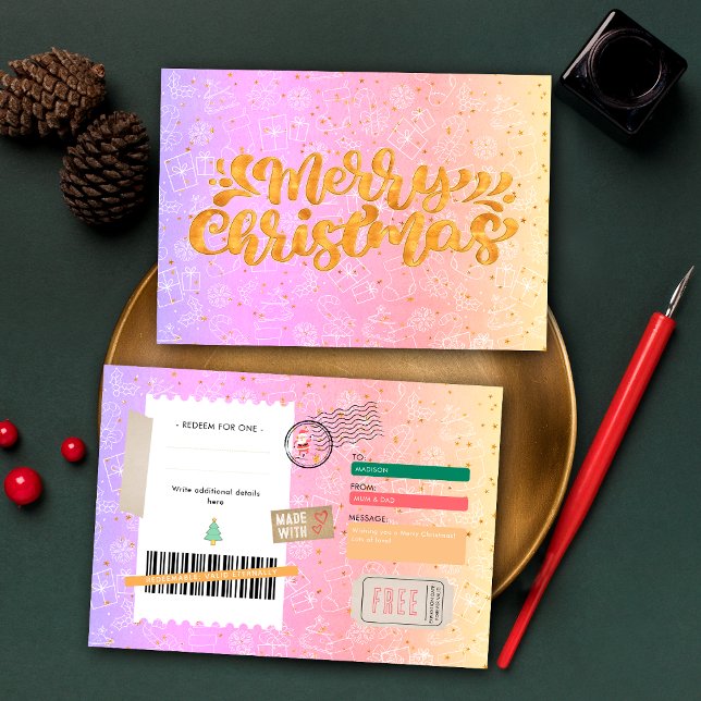 Rosa Lila Muster Weihnachts Ticket Geschenkgutsche (Von Creator hochgeladen)