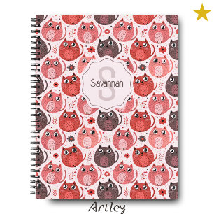 Rosa Lila Niedliche Fett Katzen Name Monogramm Notizbuch