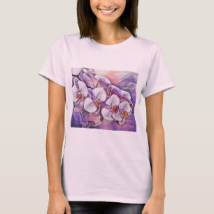 Rosa lila niedliche Orchideen-Blume zeichnend T-Shirt
