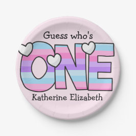 Rosa Lila Ombre Streifen Herzchen ersten Geburtsta Pappteller