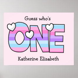 Rosa Lila Ombre Streifen Herzchen ersten Geburtsta Poster