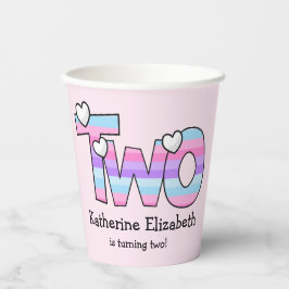 Rosa Lila Ombre Stripes hören am zweiten Geburtsta Pappbecher