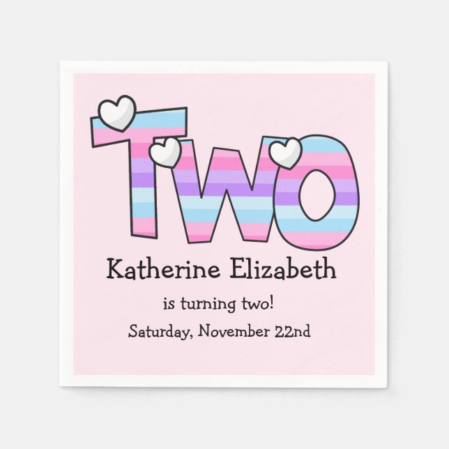 Rosa Lila Ombre Stripes hören am zweiten Geburtsta Serviette (Vorderseite)