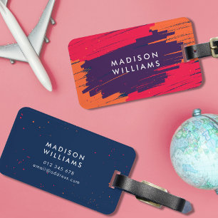 Rosa Lila Orange Lebende moderne, fette Schlaganfä Gepäckanhänger