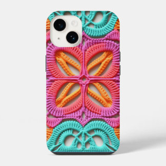 Rosa Lila orangefarbene Granny Square Crochet iPhone 14 Hülle
