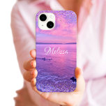 Rosa Lila Ozean Sonnenuntergang Girly Glam Confett Case-Mate iPhone Hülle<br><div class="desc">Erinnern Sie sich an Ihren Sommerurlaub jedes Mal, wenn Sie diesen personalisierten Namen Handy Fall verwenden. Genießen Sie die Einsamkeit des kalifornischen Pazifik mit diesem atemberaubenden, lila, rosa und blauen Sonnenuntergang Foto, mit winzigen, funkelnd lila und goldenen, gürtelförmigen Konfetti-Punkten geknickt. Ein tolles Geschenk für jemanden, der etwas Besonderes ist! Geben...</div>