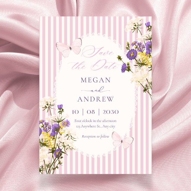 Rosa lila pastellfarbene Blumenehe Save The Date (Von Creator hochgeladen)