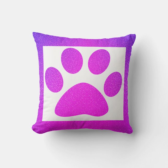 Rosa Lila Paw Print Glittery Ombre Niedliches Gesc Kissen (Vorderseite)
