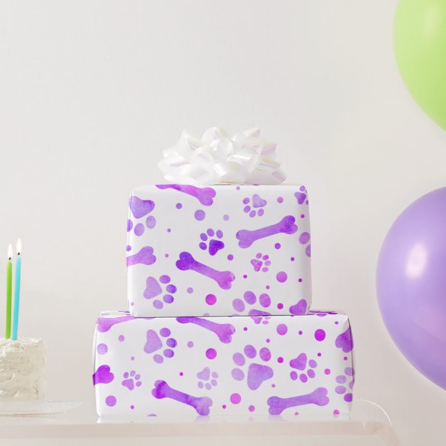 Rosa Lila Paw Prints Aquarell Geburtstag Geschenkpapier (Partygeschenke)