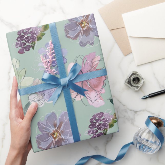 Rosa Lila Petals Minzgrün Hintergrund Geschenkpapier (Schenken)