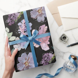 Rosa Lila Petals Schwarzer Hintergrund Geschenkpapier