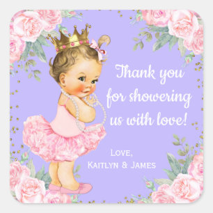 Rosa lila Prinzessin Baby Shower Favor Aufkleber