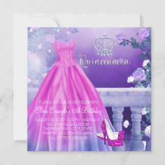Rosa Lila Prinzessin Quinceanera Einladung