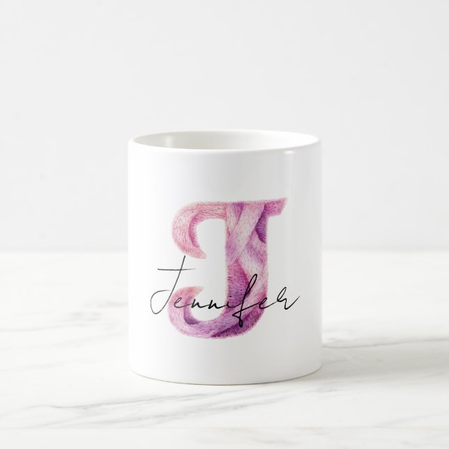 Rosa lila Pullover Buchstabe J Namen  Kaffeetasse (Mittel)