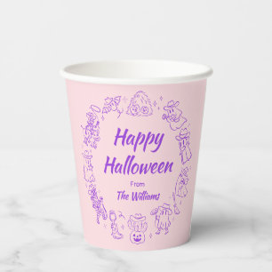 Rosa, Lila, raue Hand, Doodles Halloween Pappbecher