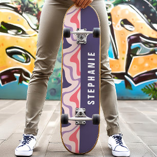 Rosa Lila Retro Moderne Abstrakte Marmor Wirbel Skateboard