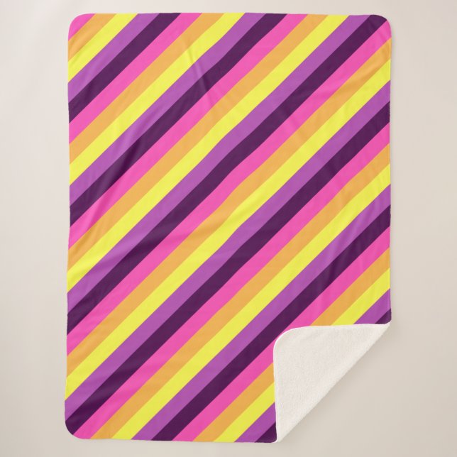 Rosa Lila Retrostreifen große Sherpa-Decke Sherpadecke (Vorderseite)
