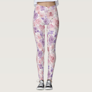 Rosa lila rosafarbene Blumen Herzen Leggings