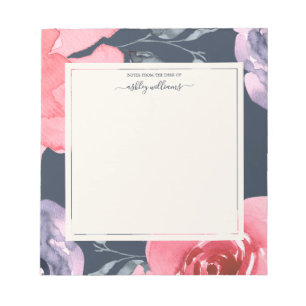 Rosa Lila Rose Dunkelblau Personalisierter Notepad Notizblock