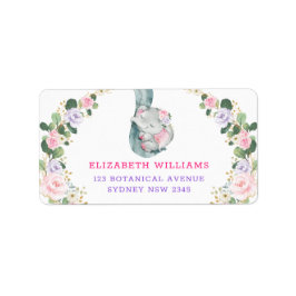 Rosa Lila Rose Grünpflanzen Schlafen Baby Elephant Adressaufkleber